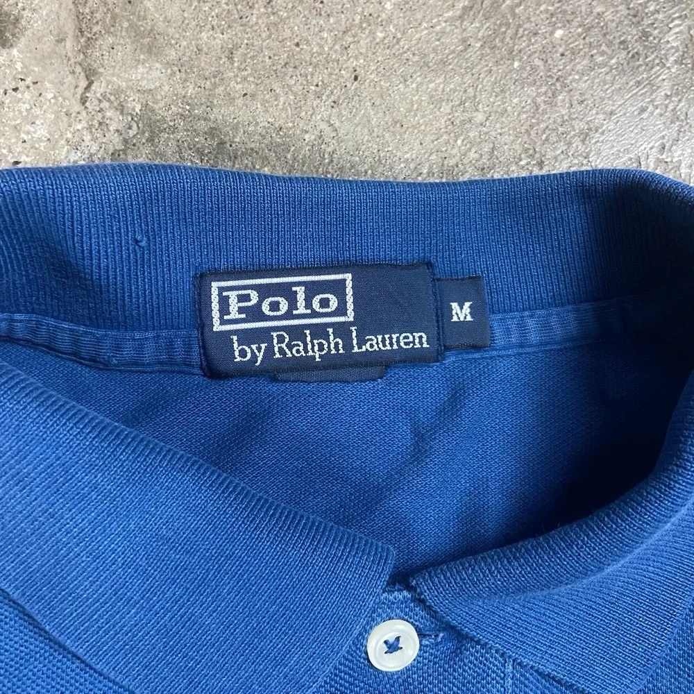 Vintage 90s Polo Ralph Lauren Long Sleeve Polo Size Medium Blue Mock Neck Pony